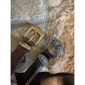 2 Brighton Womens Belts Western Brown M/L 32" Boho Gold Silver Turquoise VTG